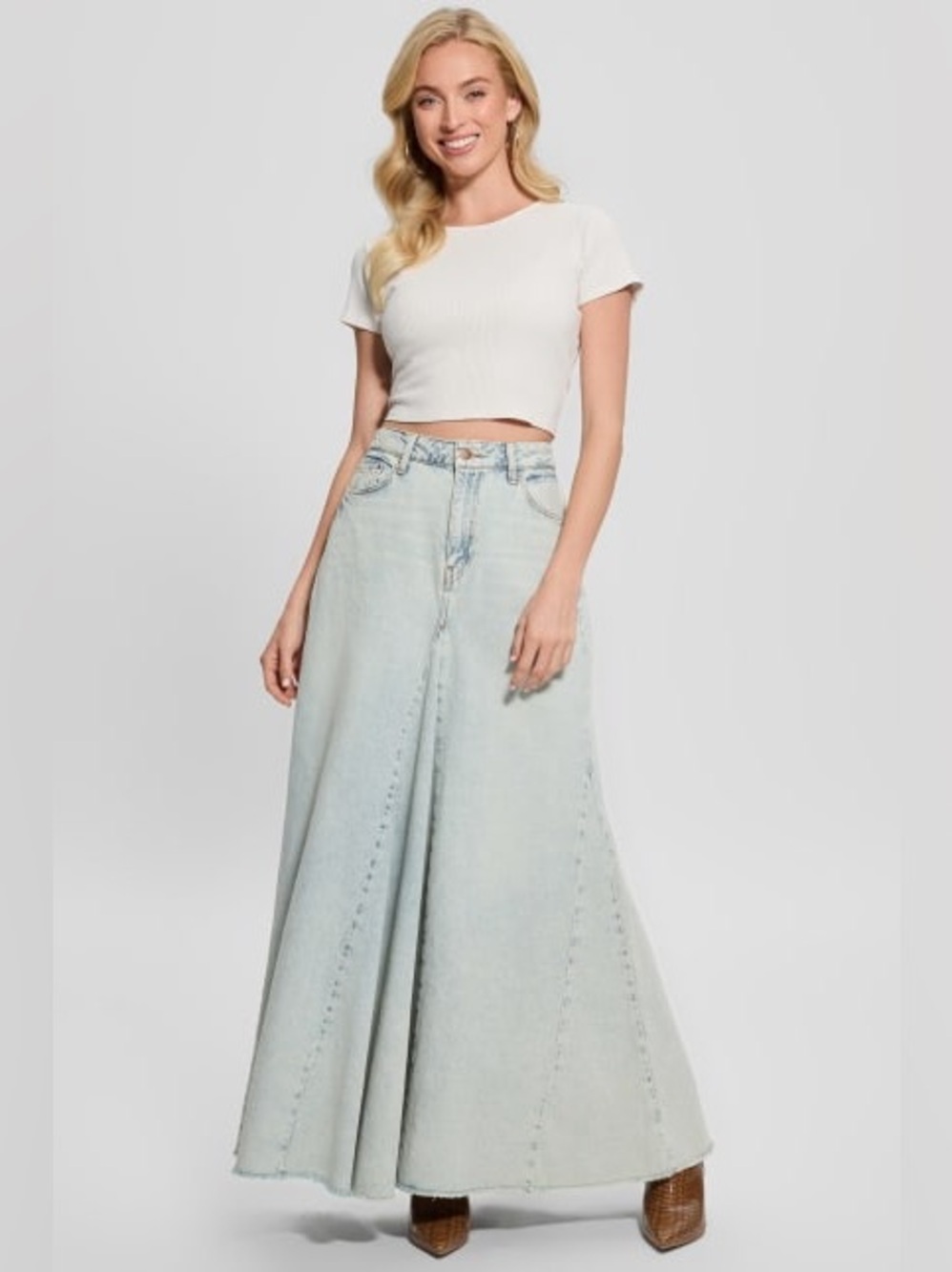 New GUESS Eco Paneled Denim Maxi Skirt SZ 28 - Picture 2 of 5